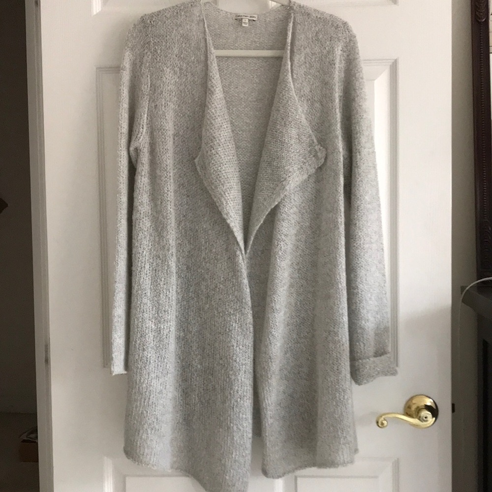 Calvin Klein Jeans Shawl collar cardigan sweater open front grey melange sz L
